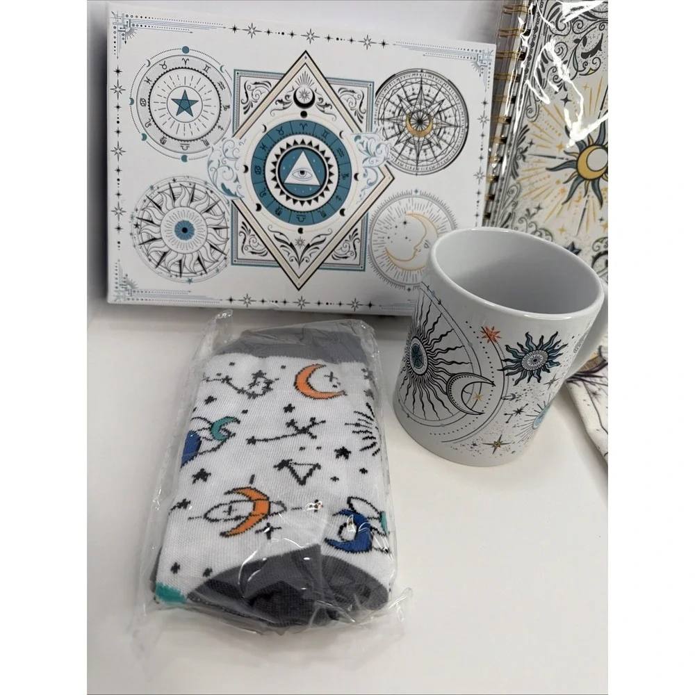 Astrology Themed Gift Set - Self care Journey Bundle - Journal, Socks, Mug, Tote